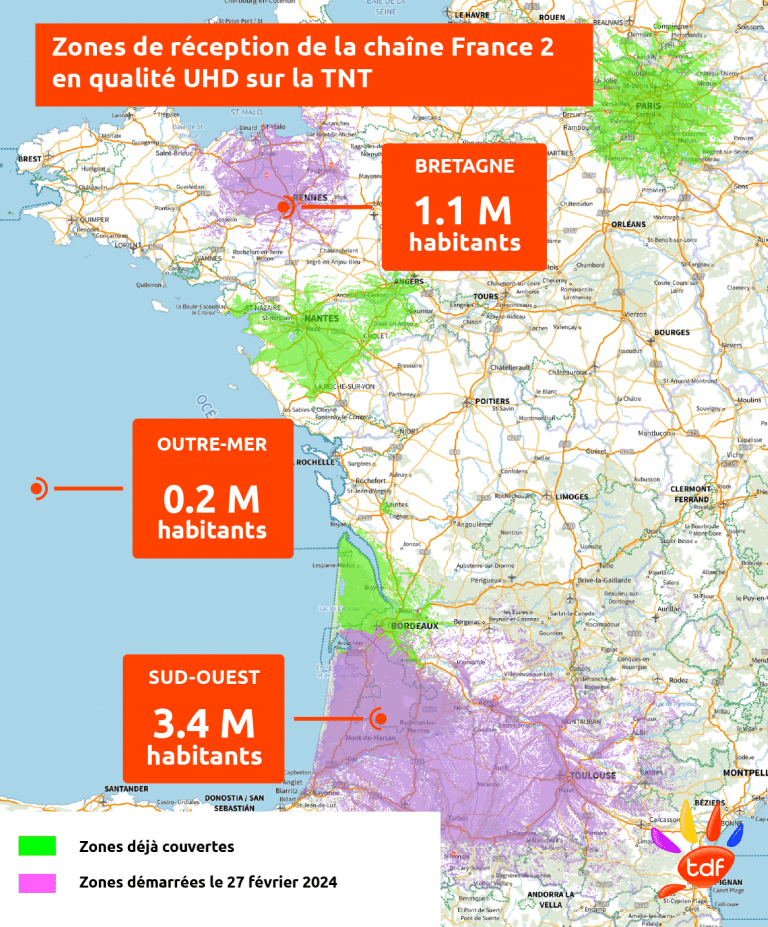 La diffusion de la TNT en qualité UHD, élargie en Bretagne, dans le sud-ouest et en Outre-mer