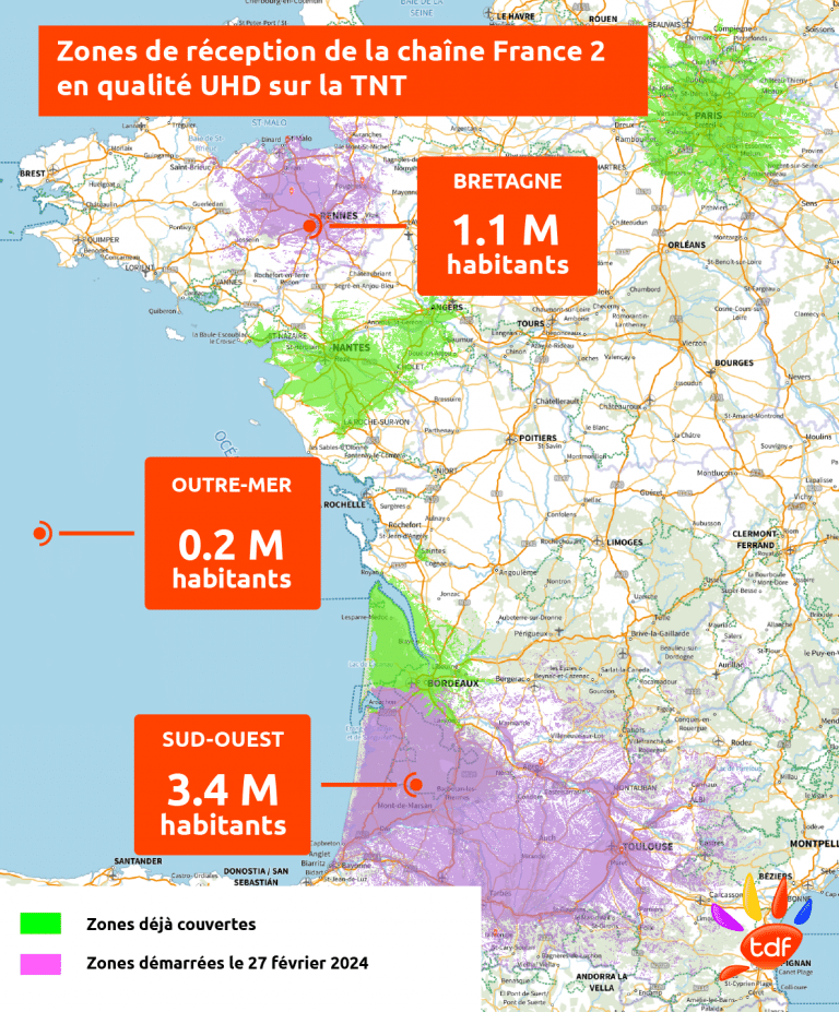 carte diffusion de la TNT en UHD en date du 27/02