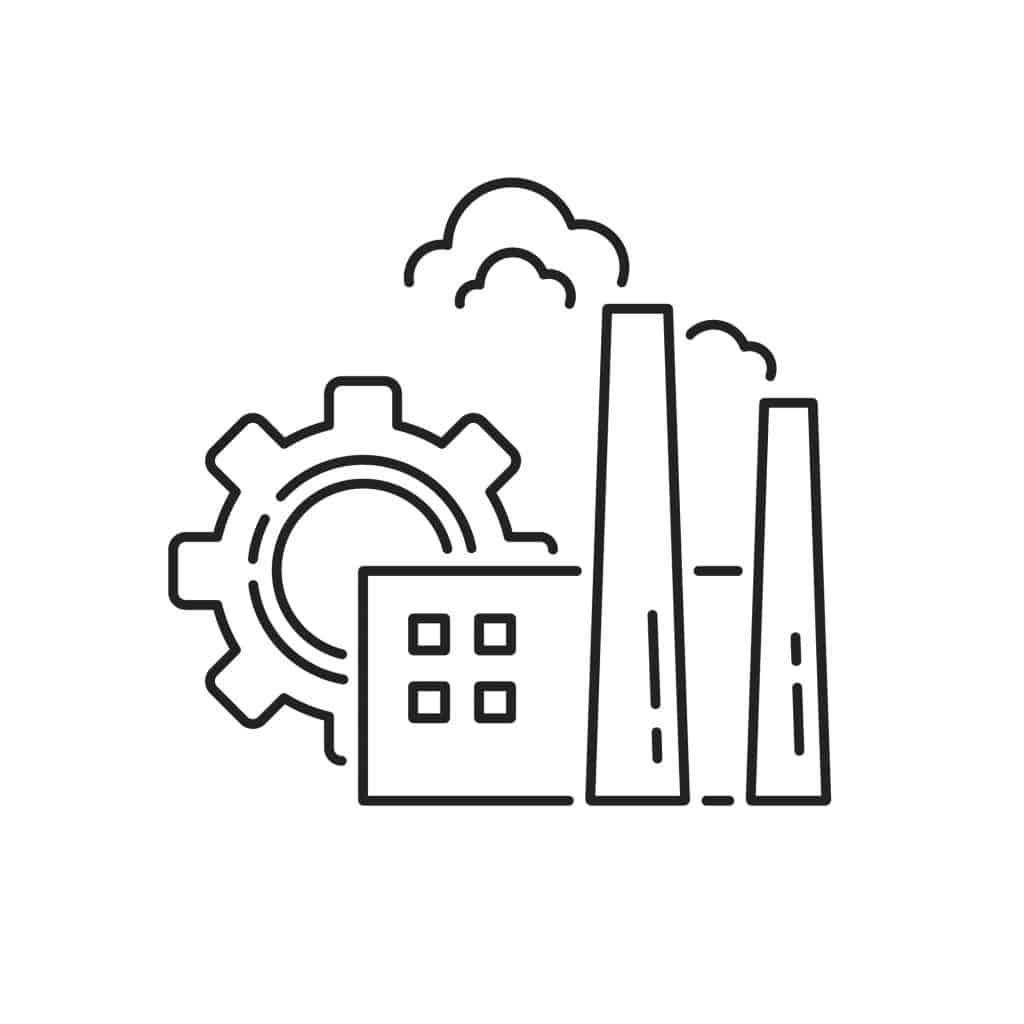 thin,line,manufacture,icon,with,factory,and,gear,wheel.,concept