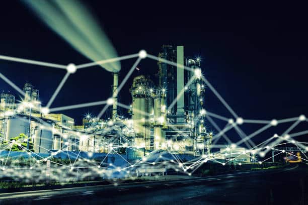 modern factory and communication network concept.